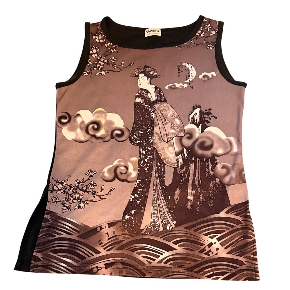 Vintage Intern Collection Geisha Japanese Art Graphic Tank Top Women’s L Y2K